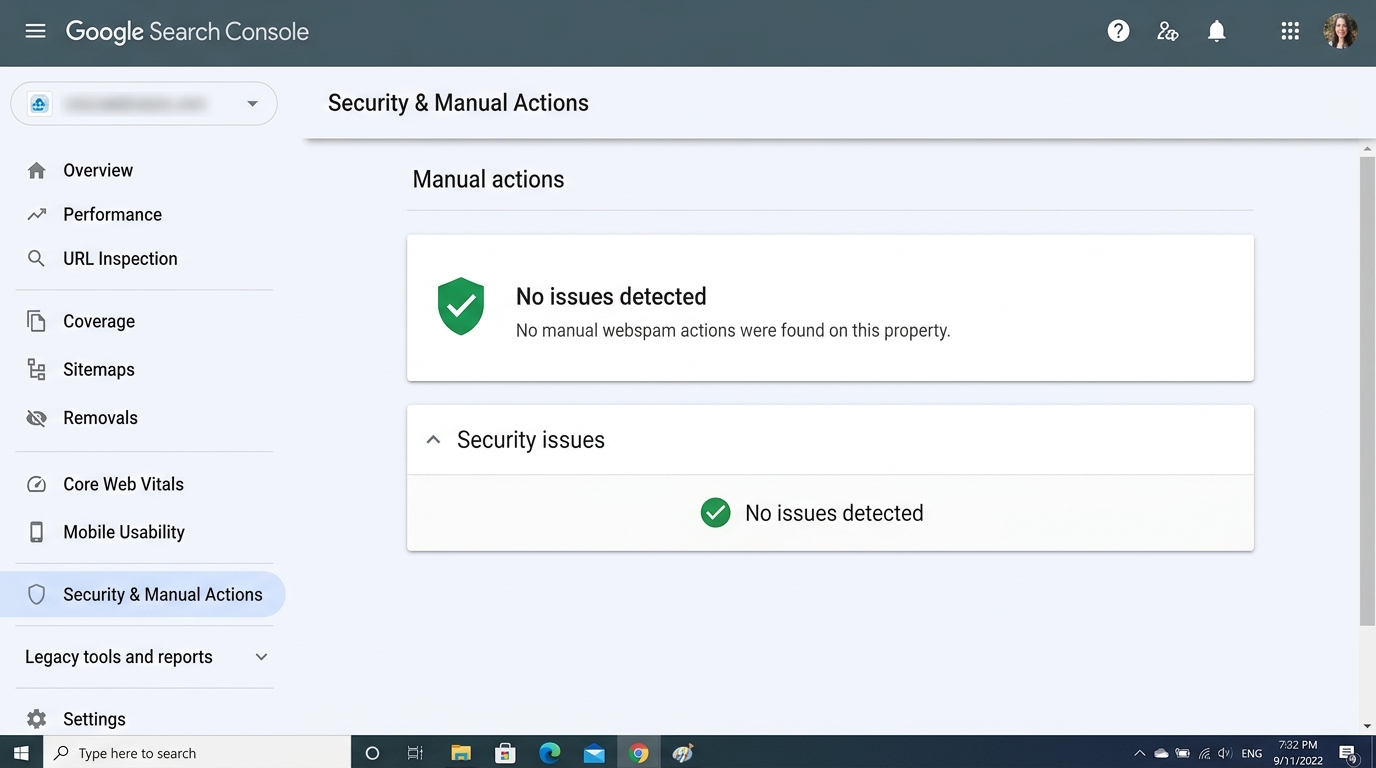 Google Search Console Security & Manual Actions Report