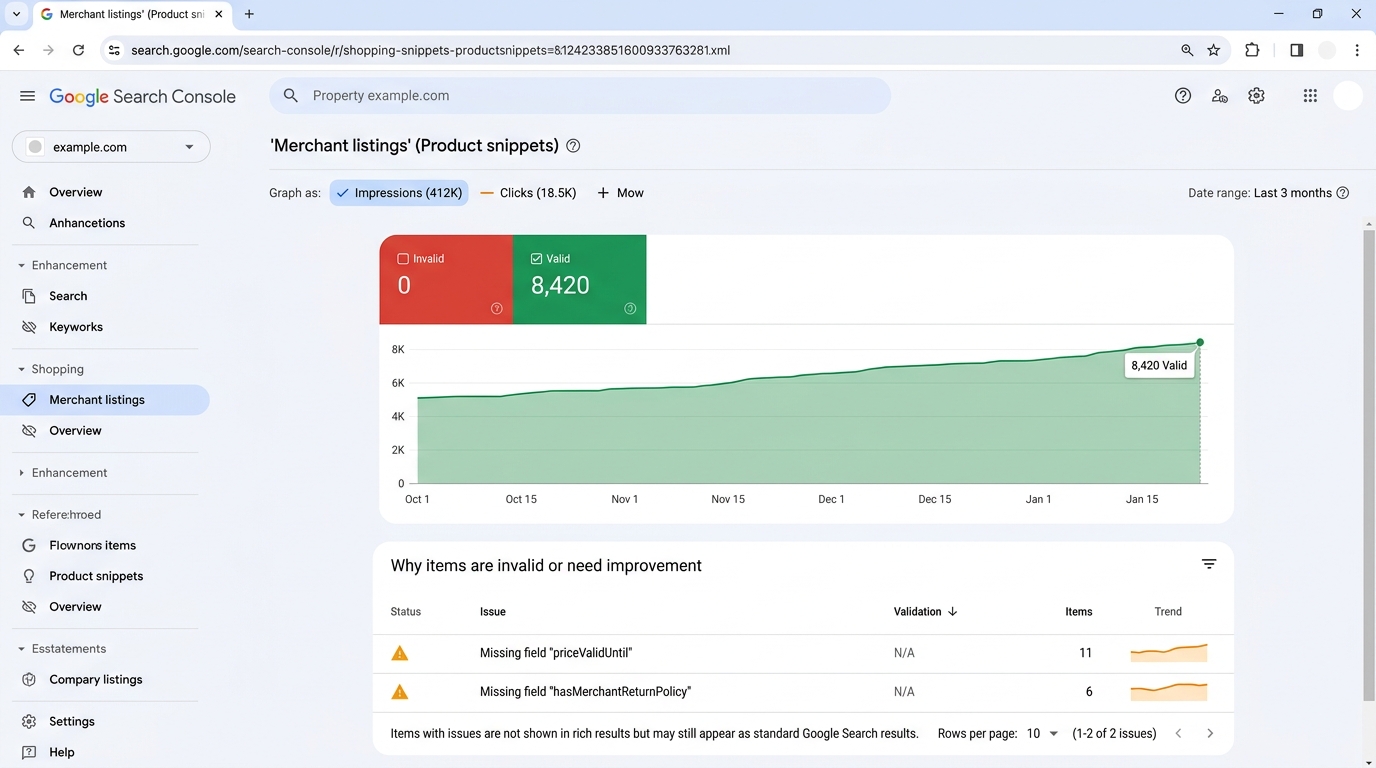 Google Search Console Merchant Listings
